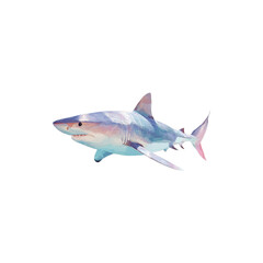 Fototapeta premium Stylized great white shark colorful polygon marine predator ocean wildlife swimming aquatic fish illustration isolated on white background