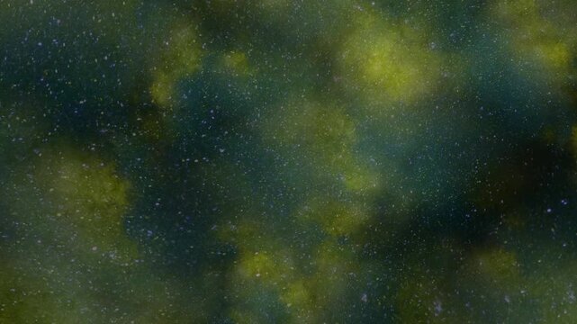 Abstract underwater particles and green algae bloom background, defocused footage