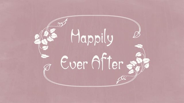 Happily Ever After &ndash; Art Nouveau Botanical Wedding Title on Rustic Dusty Pink Chalkboard