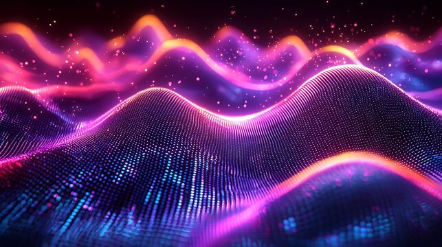 Digital soundwave surface glowing with pink blue and orange high resolution picture