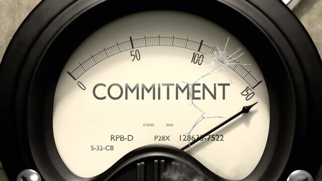 Commitment meter showing big levels of commitment. Dangerously increasing high values of commitment, critical overload. Too much, off the charts. Max commitment