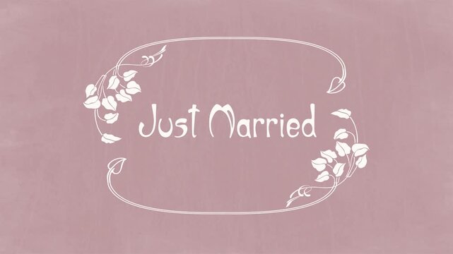 Just Married &ndash; Art Nouveau Botanical Wedding Title on Rustic Dusty Pink Chalkboard