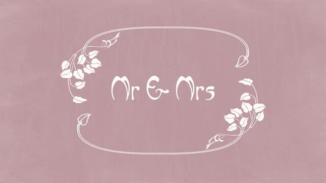 Mr & Mrs &ndash; Art Nouveau Botanical Wedding Title on Rustic Dusty Pink Chalkboard