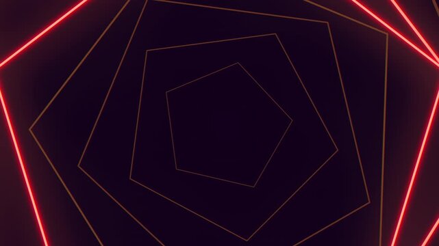 Abstract neon polygon tunnel background with glowing lines, futuristic motion