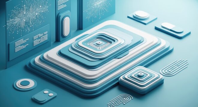 Intricate 3d rendering of a futuristic digital security system with layered encryption.