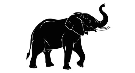 Fototapeta premium Majestic Elephant Silhouette Illustration with Raised Trunk and Tusks.