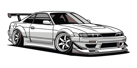 Sporty car with a sleek design and spoiler on a white background tshirt design © MdAnisul