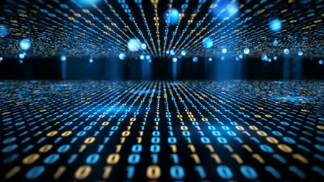 Digital data visualization with binary code.