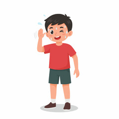 Fototapeta premium Sweating Boy Cartoon Character Feeling Hot Cooling Off