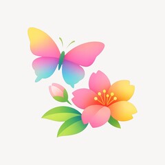 Naklejka premium Colorful butterfly with blooming flower
