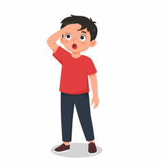 Fototapeta premium Boy Looking Ahead with His Hand on Forehead Illustration