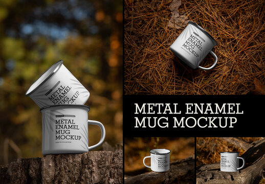 4 Metal Enamel Mug Mockup on the Outdoor