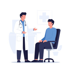 Fototapeta premium Doctor consulting with a male patient in a modern clinic office, discussing health and medical care.