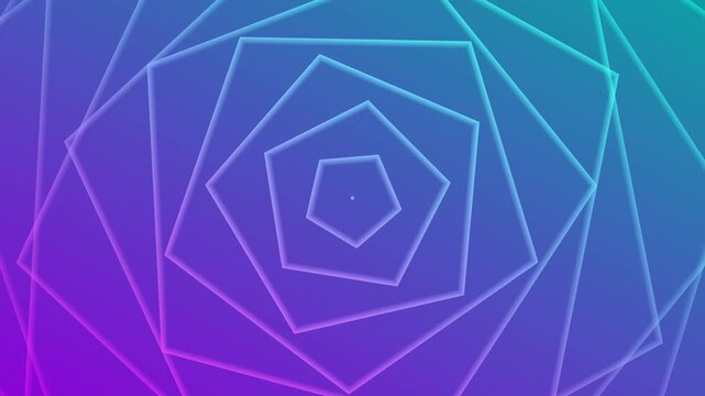 Pentagon geometric shape animation, seamless looping abstract background with purple teal gradients for digital presentation backdrops rotating lines 4k.