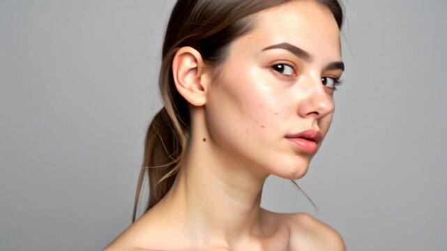 Close-up Portrait of Young Woman with Visible Acne and Skin Imperfections