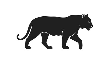 Obraz premium Black Panther Silhouette Walking Isolated on White Background, Majestic Big Cat