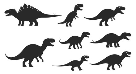 Dinosaur Silhouettes Collection: Stegosaurus, Tyrannosaurus Rex, and various prehistoric reptiles. © apip