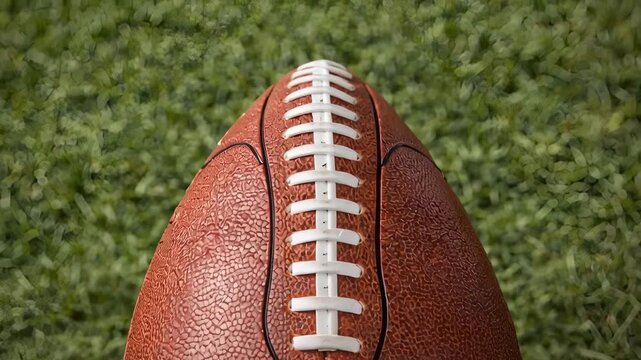 Close Up View Of Leather Football On Grass