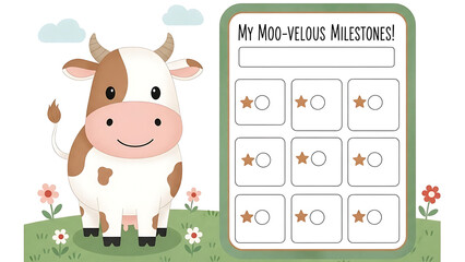 Obraz premium Set of 1 cow milestone chart illustration