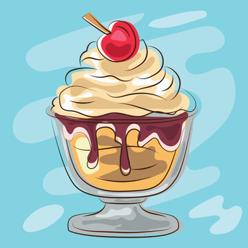 ice cream sundae in glass doodle marker style