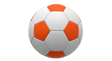 Fototapeta premium Orange and white soccer ball PNG isolated on transparent background, classic football equipment for sports and recreation