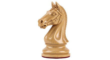 Wooden chess knight piece isolated PNG, handcrafted horse head sculpture for board game and strategy concepts © Maria