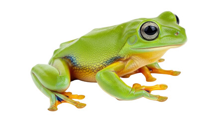 Obraz premium Green tree frog isolated PNG on transparent background, vibrant amphibian with big eyes for wildlife and nature designs