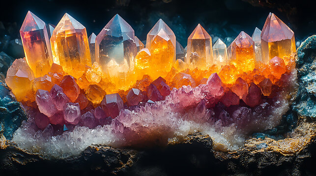 Macro view of gemstone crystallization from mineral-rich solutions in underground cavities white background 