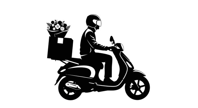 Delivery rider on scooter with food.