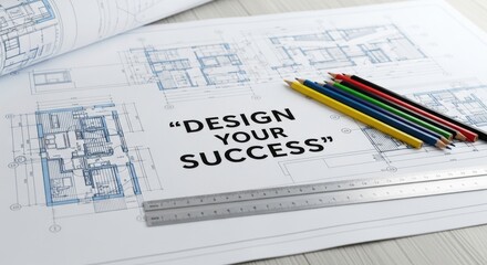 Architectural Blueprint with "Design Your Success" Quote