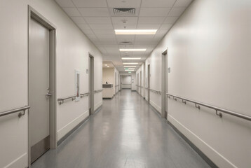 Obraz premium Empty hospital corridor with clean modern interior