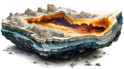 Fototapeta premium Layered cross-section of a newly formed planet showing molten core, mantle, and crust development white background 