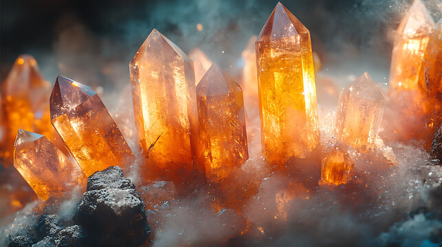 High-resolution close-up of gem crystals growing in a hydrothermal environment with mineral saturation white background 
