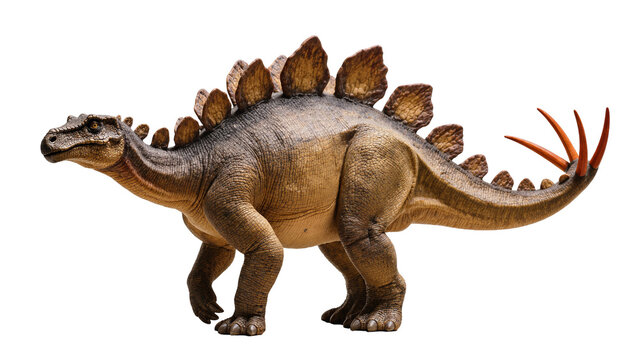 Isolated powerful Stegosaurus dinosaur with distinctive plates and tail spikes, ancient prehistoric creature