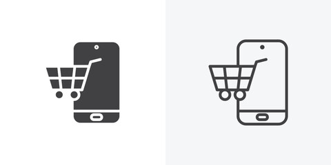 Online shopping icon vector sign symbol isolated on white. Stroke and clipart style