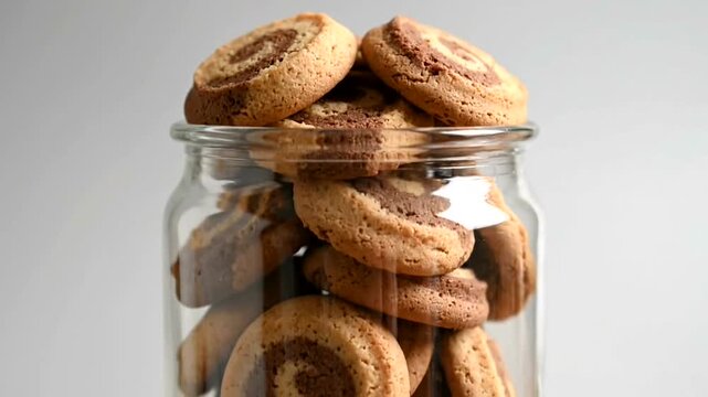 Glass jar filled with sweet cookies.