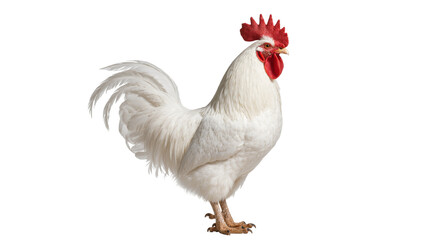 Isolated majestic white rooster standing tall and proud, a beautiful farm poultry animal © Peregrine