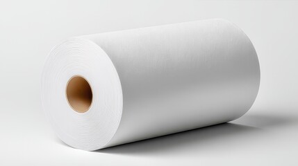 Fototapeta premium White Industrial Roll of Plastic or Paper Material, Close-Up View for Packaging, Printing, and Manufacturing Use. Smooth Texture, Clean Background, Commercial Product Display