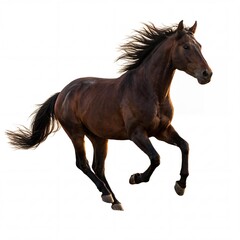 Obraz premium Majestic dark brown horse galloping with flowing mane and tail against a transparent background, 