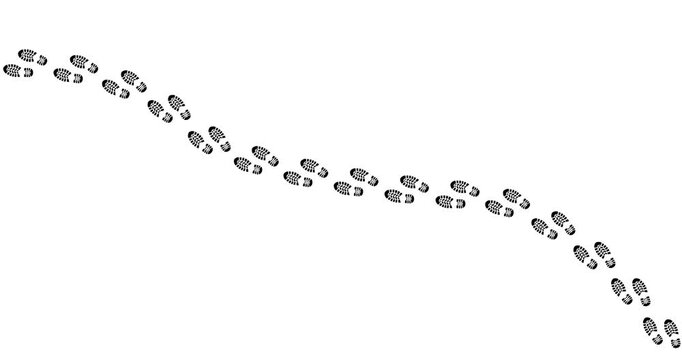 Footsteps trace a winding path across clean white space. Silent, steady, they suggest movement without direction. No person, no emotion - only the mark of passage. Ideal for concepts of journey