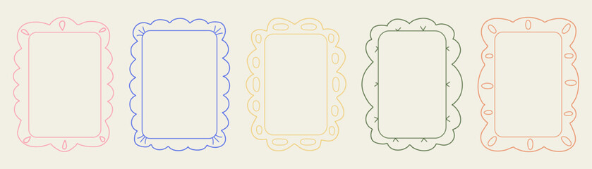Decorative hand drawn frames set with playful ornamental borders and colorful outline shapes. Cute vintage style label frames perfect for greeting cards, invitations, packaging, branding, scrapbooking © Colomba Rossa