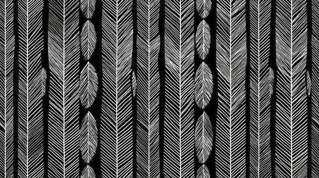 Black and white abstract palm leaf herringbone pattern. Abstract black and white seamless pattern forming a herringbone tropical leaf texture