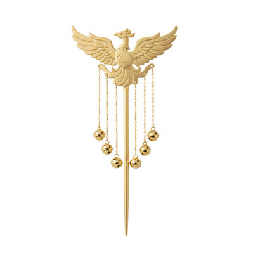 Golden phoenix hair stick with dangling bells