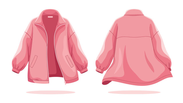 A charming pink leisure jacket illustration, displaying its relaxed form from both front and rear views, ideal for comfortable fashion and modern