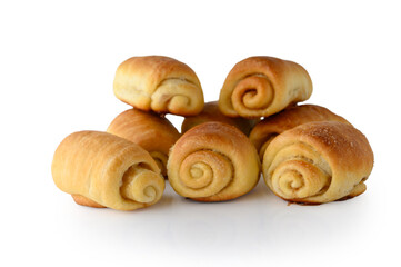 Fototapeta premium Fresh Cinnamon Sugar Buns Isolated on White Background