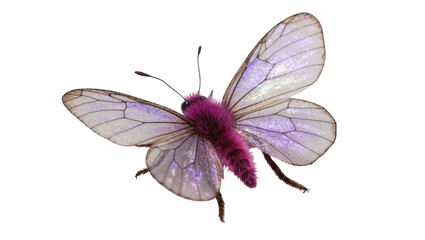 Isolated elegant vibrant fluffy magenta butterfly with shimmering iridescent translucent wings © Alaric