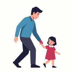 Fototapeta premium Caring Father and Daughter Strolling Together Cartoon Style