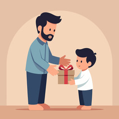 Fototapeta premium Warm Family Gift Exchange Father Child Vector Style