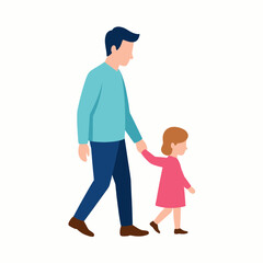 Obraz premium Padre caminando con su hija tomados de la mano – ilustración vectorial familiar estilo flat
