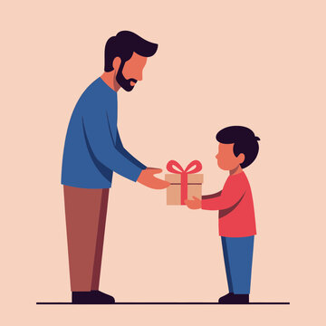 Padre dando un regalo a su hijo &ndash; ilustraci&oacute;n vectorial familiar estilo flat
